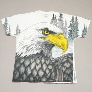 Vintage 90s AOP All Over Print Front & Back Massive Eagle Wings T Shirt XL